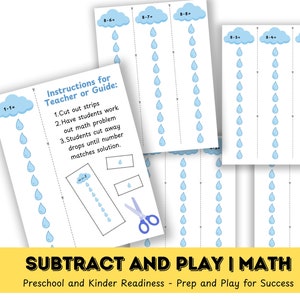 Activité de soustraction et de découpe, Jardin d'enfants, Tout-petit, Mathématiques préscolaires, Motricité fine, Impression éducative, Modèles mathématiques, Activité météo