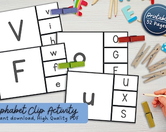 Tarjetas de clip del alfabeto / Tarjetas flash Peg It, Peg it, Tarjetas de clip, Juegos educativos, Aprendizaje preescolar, Actividad para niños pequeños, Motricidad fina, Letras