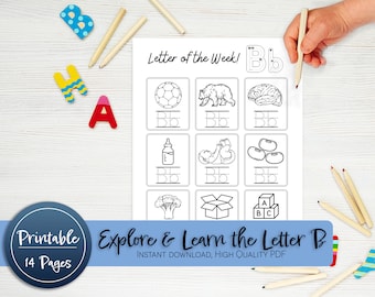 Letter of the Week B - Alphabet Learning, Preschool Worksheets, Printable Activity, Homeschool Kindergarten, Pre-K Literacy, Trace and Craft