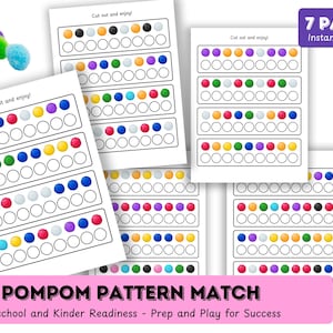 Modelli con pompon, Schede di copia dei modelli, Cubi di conteggio o collegamento, Riconoscimento dei colori, Centri matematici per la scuola materna, Materiale didattico stampabile