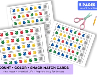 Sequence Match Activity with Bear Counters, Matching Colors, Toddler, Preschool Math, Fine Motor Skills, Educational Printable, Pattern Math