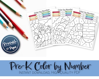Feuille de travail imprimable couleur par numéro pour la maternelle, activités éducatives préscolaire, maternelle, école à la maison, préparation d'été, motricité fine, apprentissage