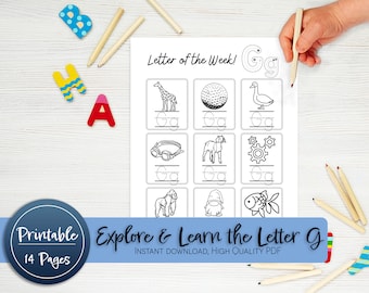 Letter of the Week G - Alphabet Learning, Preschool Worksheets, Printable Activity, Homeschool Kindergarten, Pre-K Literacy, Trace and Craft