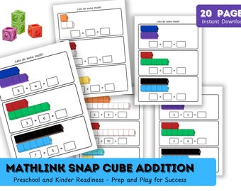 Suma con cubos de presión 37 tarjetas, centros de matemáticas, actividad de conteo preescolar, jardín de infantes, educación en el hogar, imprimible educativo Mathlink Unifix