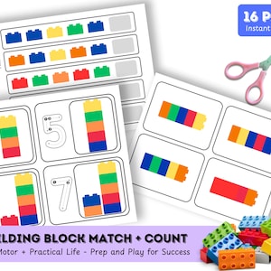 Modelli di mattoncini da costruzione, attività con la borsa per bambini, puzzle per la scuola materna, materiale didattico stampabile, schede didattiche Montessori, libro delle attività