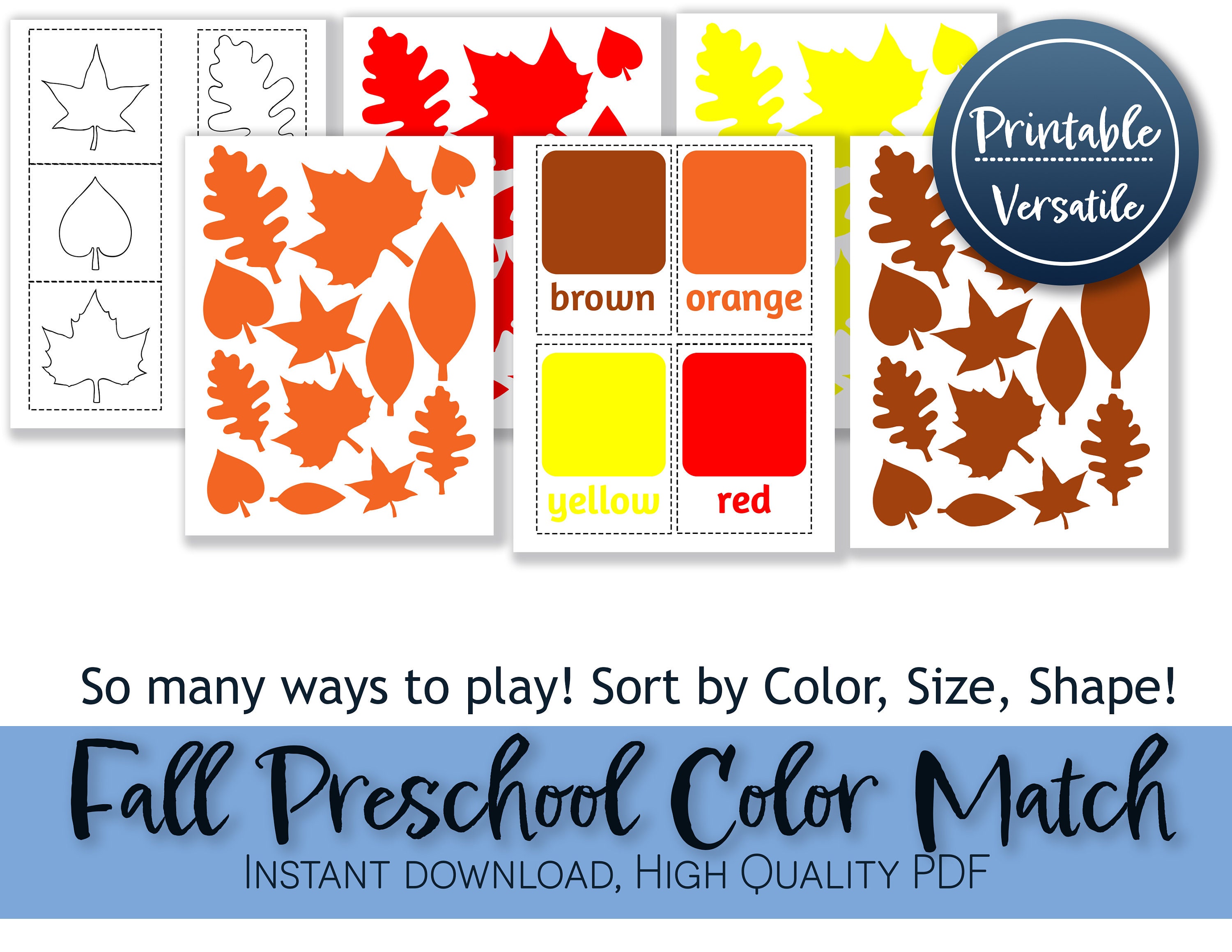 Fall Leaf Matching Activity | Montessori Cards Fall Theme Preschool ...