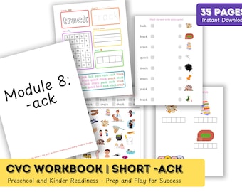CVC Workbook| Homeschool Resources, Phonics Activity Sight Words, Kindergarten Learn to Read, Short A sounds, ack words, Phase One Flashcard