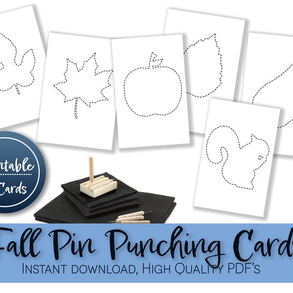 Montessori Fall Pin Punch Activity | Fine Motor Preschool Toddler Activity Prewriting Concentration Homeschool Autumn Theme Pin Punch Shape