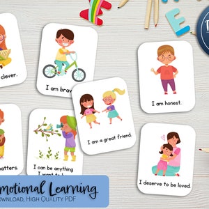 Tarjetas de emoción / Atención plena socioemocional Tarjetas de afirmación para niños pequeños Notas para la lonchera Notas inspiradoras positivas para niños y preadolescentes Alentar