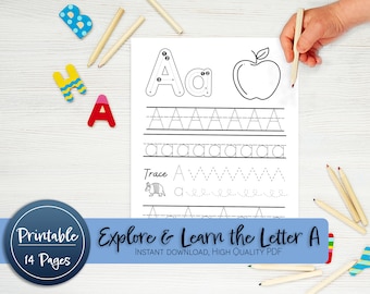 Letter of the Week A - Alphabet Learning, Preschool Worksheets, Printable Activity, Homeschool Kindergarten, Pre-K Literacy, Trace and Craft