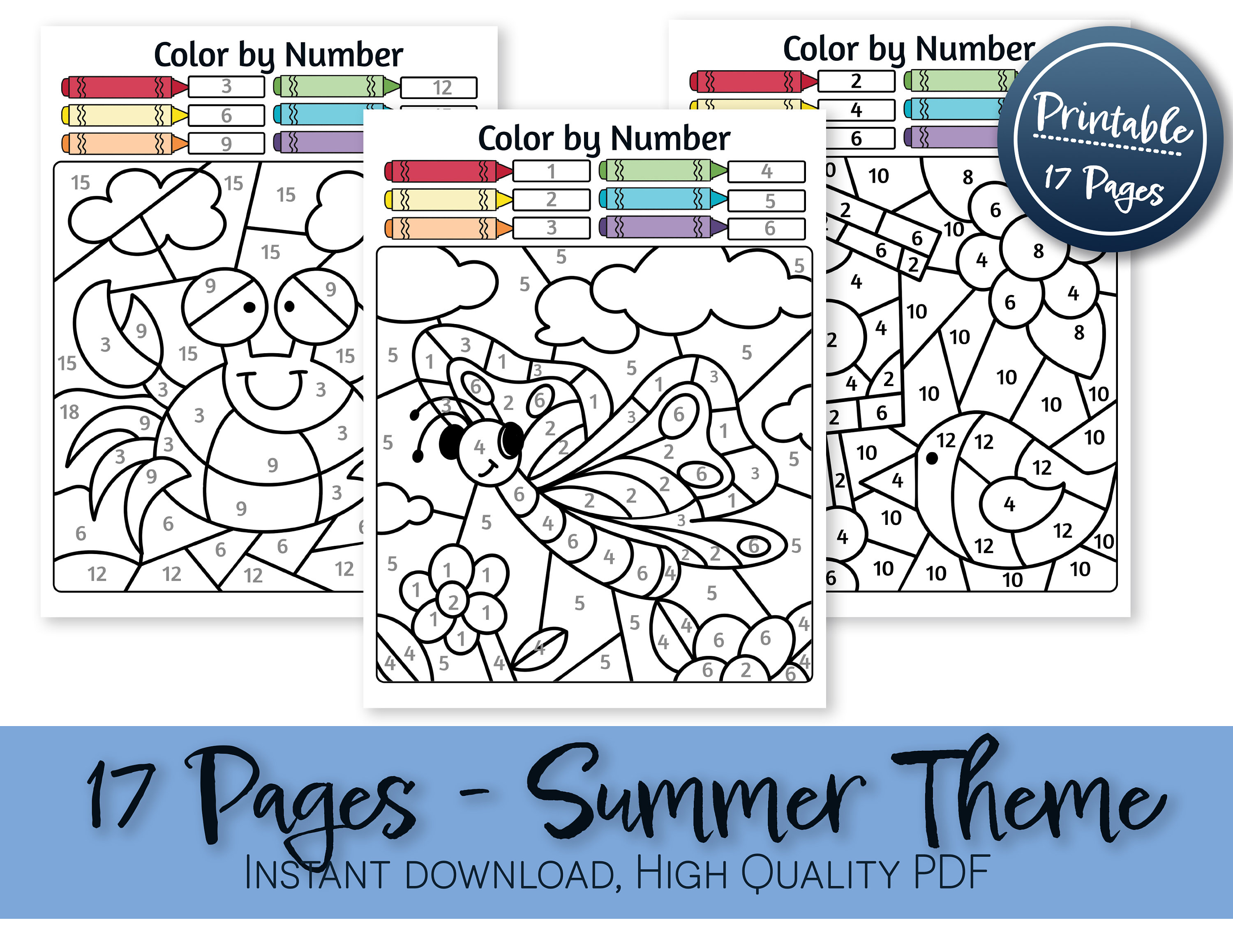 Prek Color by Number Printable Worksheet Educational Etsy Australia