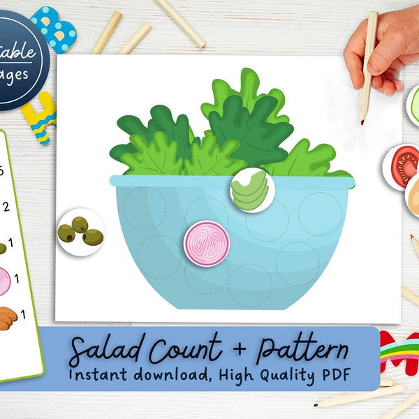 Salad Recipe Pretend Play | Pre-School Activity Counting Game Match Pattern Busy Book Homeschool Scissor Practice Counting Number Fine Motor
