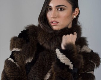 Silky Fox Fur Jacket: Women's Brown Winter Coat