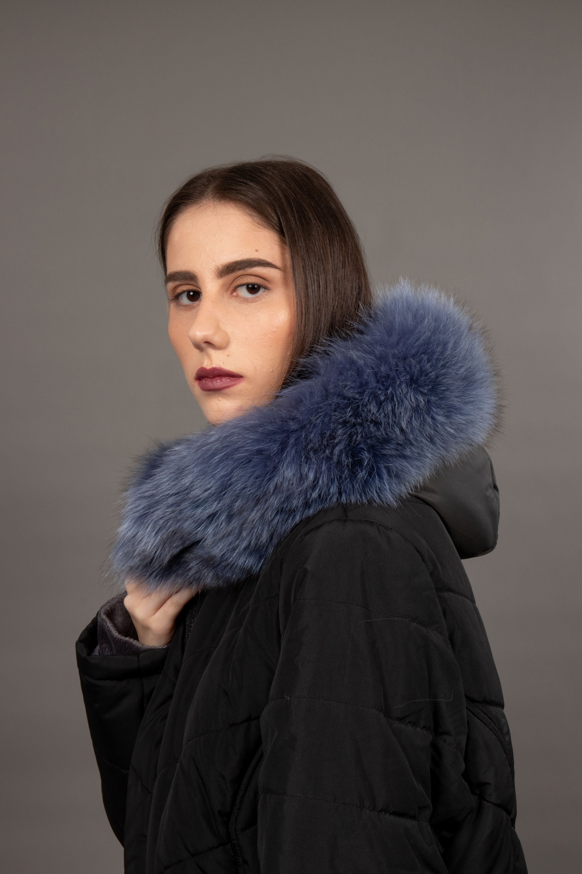 Blue Fox Fur Hood Trim: Detachable Denim-toned Ruff - Etsy
