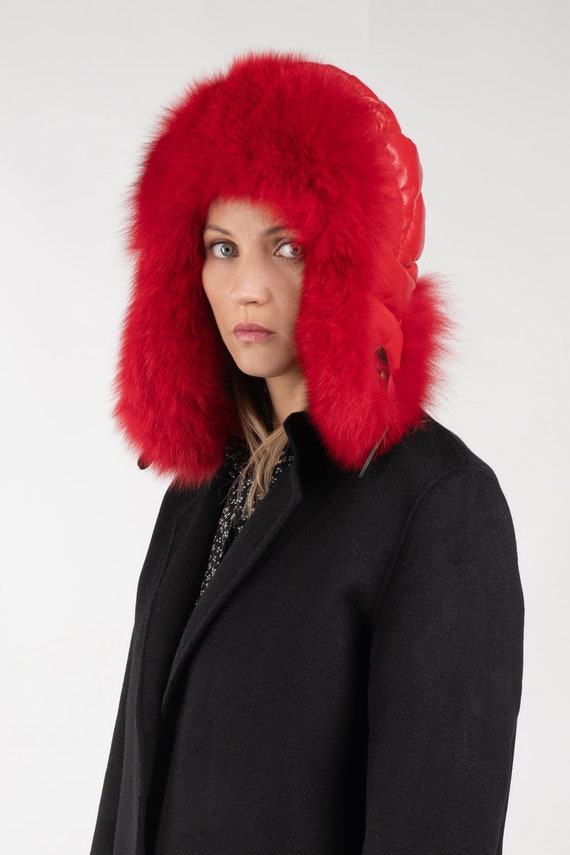 Red Faux Fur Trapper Hat GRNSHTS Unisex Men Women Faux Fur Lined Trapper Hat Warm  main image 3