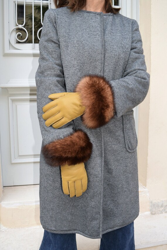 Shearling trim gloves deals