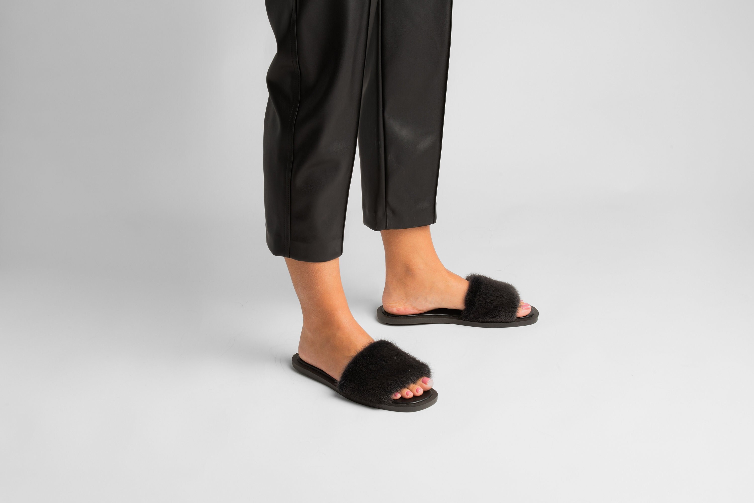 Buy Black Fur Sandals Online In India Etsy India