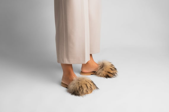 Furry slip store on sandals