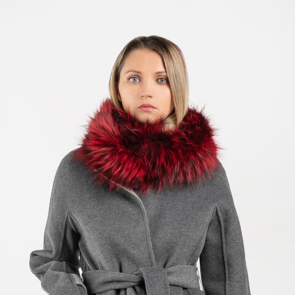 Winter Fur Scarf Red Fur Neck Warmer Fluffy Texture Accessory Soft Fur Collar for Blouses Leather Jackets Coats