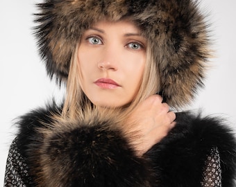 Bandeau / Cache-cou En Vraie Fourrure De Raton Laveur - Couleur Camel Naturel - Neuf Avec étiquettes