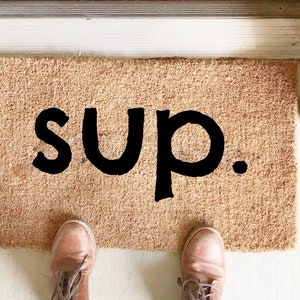 Custom Hand Painted Doormat, Welcome Coir Mat, sup, funny door mat, Custom, Patio Decor, Entryway Decoration, Black Script, Porch mat