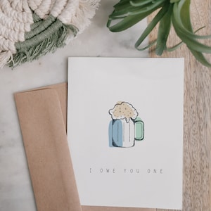 Je vous dois de la bière, carte de remerciement, carte de remerciement personnalisée, idées cadeaux de remerciement pour des collègues, personnalisables, idées cadeaux bien pensées