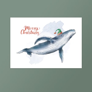 A6 Whale-kerstkaart, gicleeprint, wenskaart, kunstprint, zuurvrij 100% katoenen lappapier