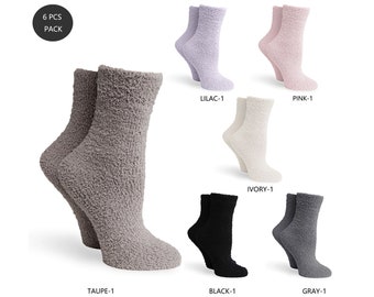 P/S Its Back! 6 pairs Pack! Solid Color Fuzzy/Soft/Cozy Mini-Crew Socks·Sleeping·Fuzzy·Fluffy·Warm·Slipper Socks·ComfyLuxe