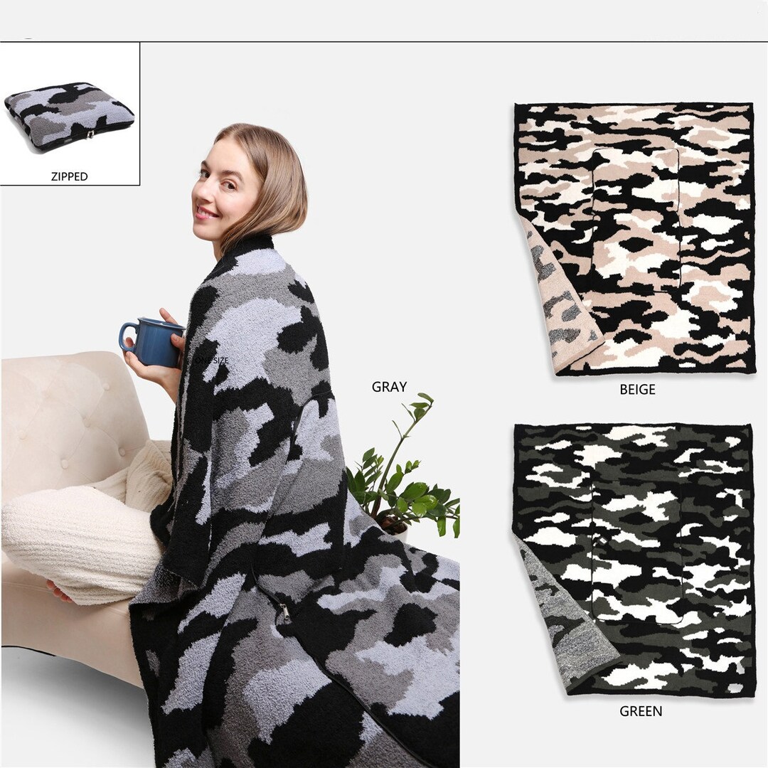 P/S 2 in 1 Blanket/pillow Camouflage Pattern Luxury Soft Throw Blanket