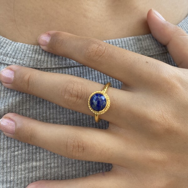 Sultan Lapis Lazuli Ring, 925 Sterling Silber Ring, Edelstein Ring, September Geburtsstein Ring, Boho Ring, Cocktail Ring, Versprechen Ring, Zierlich