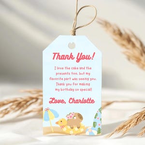 Editable capybara birthday thank you tags canva template, Capybara favour tags, capybara birthday tags, thank you capy tags, capybara cards