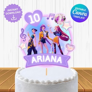 Editable K-pop Demon Hunters Printable Birthday Cake Topper, Printable Party decor, Huntrix cake decoration, EDITABLE CANVA TEMPLATE