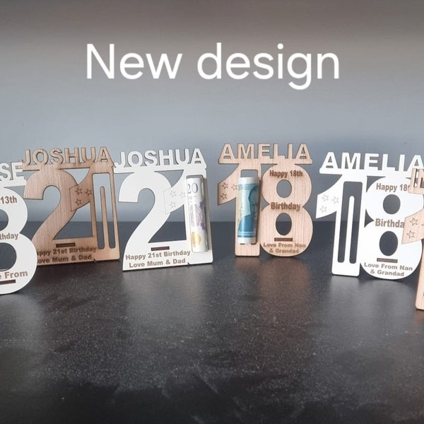 Personalised money holder, personalised birthday money holder, 16th 18th 21st Money holder, Money birthday Gift, freestanding money holder