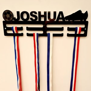 Customised Football Medal Hanger, Custom football Medal Holder Any name male or female medal Display 2 Tier 5mm Thick 36cm