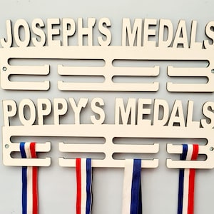 Personalised white Medal Hanger Medal Holder Personalised Name Holder Display 2 Tier white wooden medal hanger