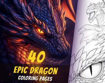 Dragon Coloring Pages | 40 Printable Fantasy Coloring Book for Kids & Adults | Instant Download