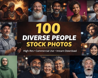 Diverse People Stock Photo Bundle (100 Images) | High-Resolution Portraits | Commercial Use | Instant Download