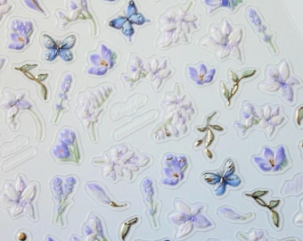 Pegatina de uñas de mariposa con flor de lavanda morada para hacer tú mismo
