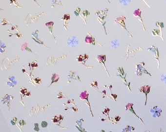 Pegatinas de uñas con florecillas doradas / Flores silvestres DIY