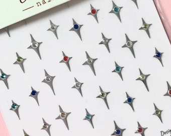 Silver Star Nail Sticker/ 2 points star nail decal/ Silver Foil/Self Adhesive