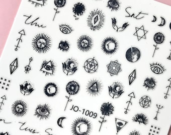 Tarot Witchy Gothic Nail Art Sticker/ Sun Moon Decal/ Black Magic/ Nail Adhesive