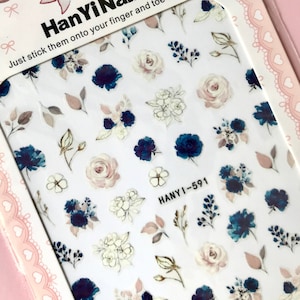 Dried Blue Flower Rose Leaf Leaves Floral Nail Sticker Decal/ Watercolor flower nail