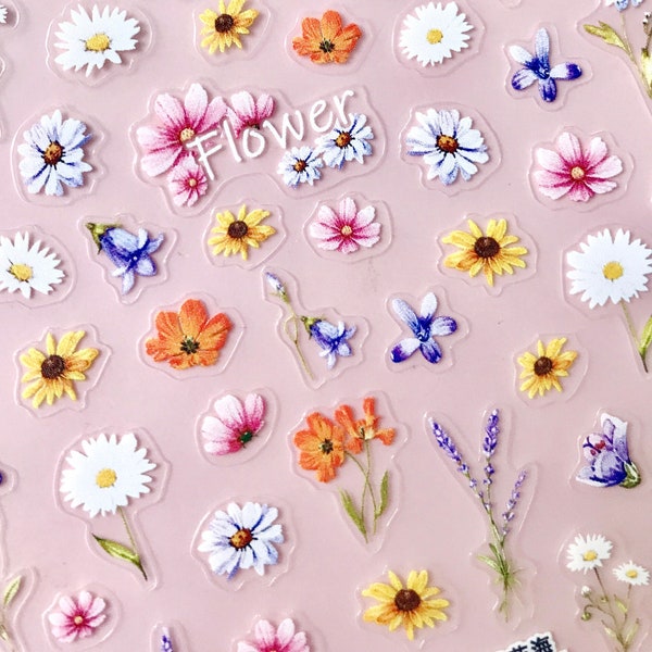 Wild Flower Floral Nail Sticker Decal/ Daisy Lavender Sunflower Summer Garden Nail Art/Mother's day gift