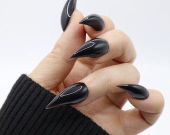 Uñas de garra de dragón negras prensadas hechas a mano / Uñas postizas acrílicas