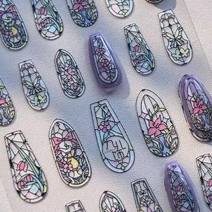 Stained glass colored church nail sticker decal/ Self Adhesive