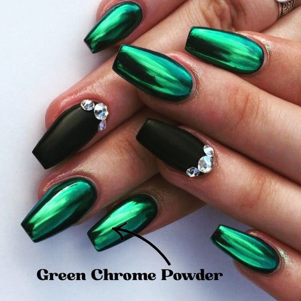 Tree Green Chrome Nail Powder/ Chrome powder for nail/ Dip nail /Self Adhesive/Mother's day gift