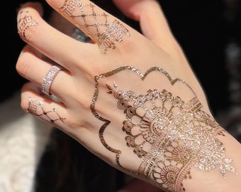 Pegatina de tatuaje de henna temporal para manos / Pegatina de tatuaje Mehndi para fiestas y festivales