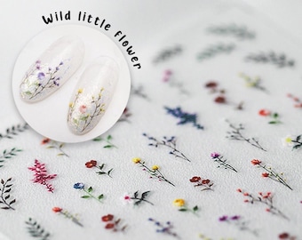 Little flower nail decal sticker/ Cute floral nail art/ Wild flower nail tattoo/ Nail Adhesive/ hot seller