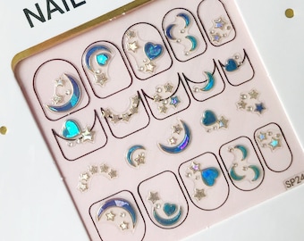 Heart nail sticker/ Celestial nail decal / Star Galaxy Heart Nail/ nail gem/ Sailor moon nail/ Nail Adhesive