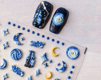 Van Gogh Starry night Nail Sticker/ Embossed 5D nail art decal